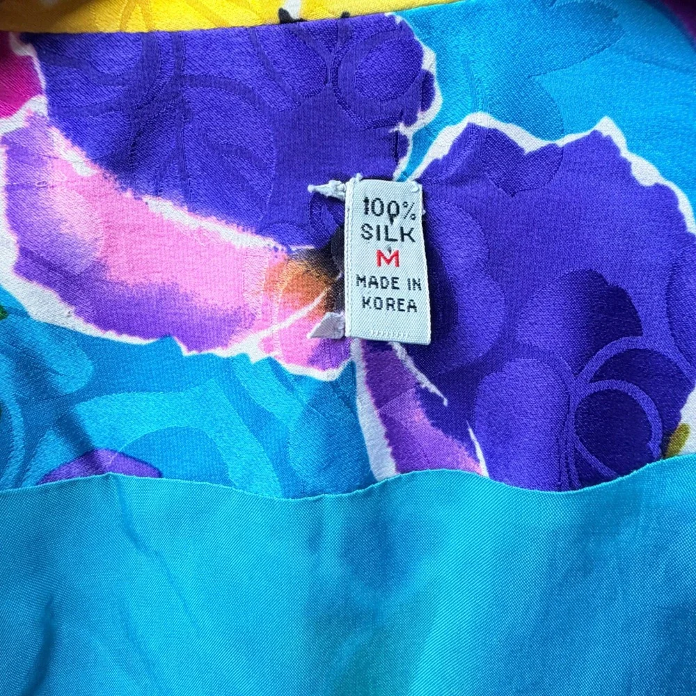 Vintage 100% Silk Floral Blazer Medium Multi Color‎ Dopamine 90s Career Luxury